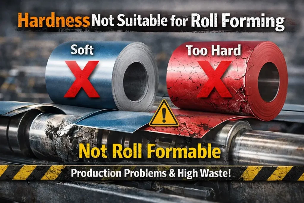Hardness not suitable for roll forming